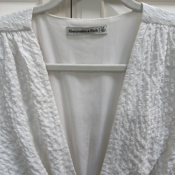 Abercrombie and Fitch White Seersucker Ruched Mini Dress Large tall - Picture 5 of 5